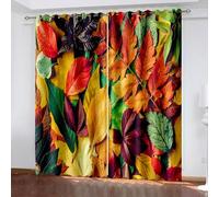 Lirzxin Thermal Blackout Curtains 90 Inch Drop, Black Out Curtain Thermal Insulated Eyelet Autumn Fallen Leaves Pattern Blackout Curtains for Living Room Multicolor 92 x 90 Inch, 2 Panels