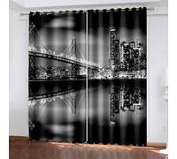 Lirzxin Thermal Insulated Blackout Curtains 72 Inch Drop, Curtain Drapes Eyelet Top for Room Darkening City Building Landscape Curtains for Living Room Bedroom Grey Black 38 x 72 Inch, 2 Panels