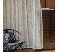 Lirzxin Transparent Curtains for Bedroom 2 Panels Set 84" Drop, Chenille Voile Sheer Curtains Eyelets Chinese Style Leaves Pattern Window Curtain for Living Room Beige Green, 54 x 84 Inches