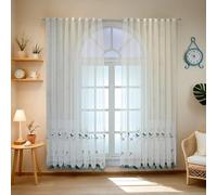 Lirzxin Transparent Curtains for Living Room 2 Panels Set 72" Drop, Voile Sheer Curtain Eyelets Lace Embroidered Birds and Flowers Window Curtains for Bedroom White, 52 x 72 Inches