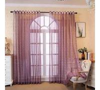 Lirzxin Voile Curtains 2 Panels Set 52" Drop, Polyester Semi Transparent Curtains Eyelets Embroidered Leaves Stripes Drapes Window Curtain for Bedroom Living Room Purple Pink, 42 x 52 Inches