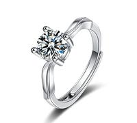 Lirzxin Wedding Band White Gold Ring for Women 18K, Dainty Rings for Women Adjustable Solitaire 4 Prong Round Moissanite Wing Wedding Rings White Gold Size S 1/2