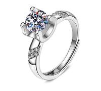 Lirzxin Wedding Band White Gold Ring for Women 9K, Wedding Rings for Women Adjustable Elegant Geometric Design 1ct Round Lab Diamond Anniversary Rings White Gold Size S 1/2