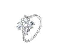 Lirzxin Wedding Band White Gold Rings for Women 18K, Wedding Rings for Women Adjustable Open Flower with Waterdrop Moissanite Anniversary Ring White Gold Size U 1/2