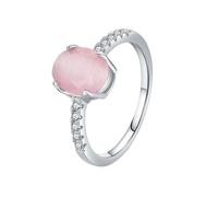 Lirzxin Wedding Promise Ring for Women, 18K White Gold Engagement Rings for Women 4 Claw Oval Cat's Eye 2ct and Round Moissanite White Gold Rings Size R 1/2