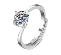 Lirzxin Wedding Ring for Her White Gold 18K, Dainty Rings for Women Adjustable Wave Solitaire 4 Prong 1ct Round Lab Diamond Wedding Bands White Gold Size H 1/2