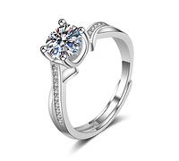 Lirzxin Wedding Ring for Her White Gold 9K, Women's Wedding Bands Adjustable Classic 4 Prong Round Lab Diamond Promise Engagement Rings White Gold Size P 1/2