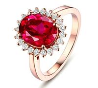 Lirzxin Wedding Ring for Women Sterling Silver 925, Womens Promise Rings Luxury Flower 3ct Oval Red Lab Created Ruby and Moissanite Ring Size K 1/2 Rose Gold