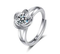 Lirzxin Wedding Ring for Women White Gold 14K, Dainty Rings for Women Adjustable Hollow Flower with Round Moissanite Wedding Bands White Gold Size U 1/2