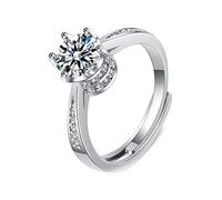 Lirzxin Wedding Ring for Women White Gold 14K, Eternity Ring for Women Adjustable Elegant 6 Prong 1ct Round Lab Diamond and Moissanite Wedding Bands White Gold Size I 1/2