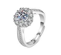 Lirzxin Wedding Ring for Women White Gold 18K, Engagement Ring for Women Adjustable Shiny Flower 4 Prong 1ct Round Lab Diamond and Moissanite Wedding Bands White Gold Size Q 1/2
