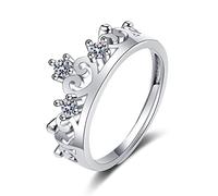 Lirzxin Wedding Ring for Women White Gold 18K, Eternity Ring for Women Adjustable Hollow Heart Crown Design with Round Moissanite Wedding Bands White Gold Size I 1/2