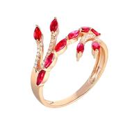 Lirzxin Wedding Ring Sterling Silver Women, Promise Rings for Her Tree Branch Design 0.57ct Red Lab Created Ruby and Moissanite Ring Size J 1/2 Rose Gold