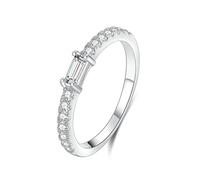 Lirzxin Wedding Ring Womens Rings Engagement, 18K White Gold Promise Rings for Her Delicate Half Eternity Rectangular Round Moissanite White Gold Ring Size J 1/2