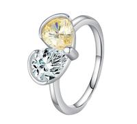 Lirzxin Wedding Rings Womens Promise Rings, 14K White Gold Engagement Ring for Women Delicate Heart Design with 1.5ct Waterdrop Citrine and Moissanite White Gold Ring Size P 1/2