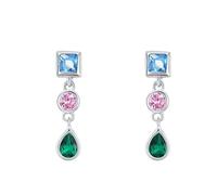 Lirzxin White Gold Dangle Earrings for Women Ladies, 18K White Gold Elegant Geometric Lab Created Pink Sapphire Emerald and Topaz Dangle Drop Stud Earrings for Women Wife Mother Daughter