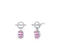 Lirzxin White Gold Dangle Earrings for Women Ladies, 9K White Gold Circle with 0.5ct Oval Lab Created Pink Sapphire Dangle Drop Stud Earrings for Women Wife Mother Daughter
