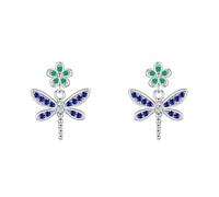 Lirzxin White Gold Dangle Earrings for Women Ladies, 9K White Gold Dragonfly Flower with Lab Created Sapphire Emerald and Moissanite Dangle Drop Stud Earrings for Women Wife Mother Daughter