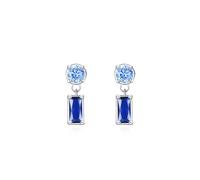 Lirzxin White Gold Stud Earrings for Women Ladies, 14K White Gold Dangle Rectangle Lab Created Sapphire 1ct and Round Topaz 0.5ct Drop Stud Earrings for Women Wife Mother Daughter