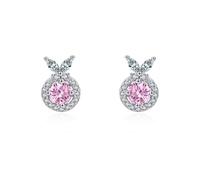 Lirzxin White Gold Stud Earrings for Women Ladies, 18K White Gold Simple Design with Round Lab Created Pink Sapphire and Moissanite Helix Cartilage Stud Earrings for Women Mother Daughter