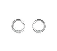 Lirzxin White Gold Stud Earrings for Women Ladies, 9K White Gold Geometric Circle with Round Diamond Helix Cartilage Stud Earrings for Women Wife Mother Daughter