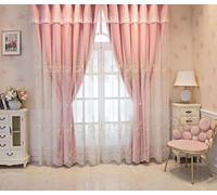 Lirzxin Window Curtain Blackout 2 Panels 106" Drop, Bedroom Blackout Curtains Hook Double Layer Embroidered Flowers Leaves Living Room Thermal Curtain Darkening Pink, 79 x 106 Inches