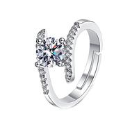 Lirzxin Women's Wedding Bands White Gold 14K, Dainty Rings for Women Adjustable Open Elegant 4 Prong Round Lab Diamond Wedding Rings White Gold Size V 1/2