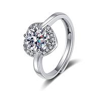 Lirzxin Women's Wedding Bands White Gold 9K, Engagement Rings for Women Adjustable Classic Heart Design with Round Moissanite Wedding Rings White Gold Size R 1/2