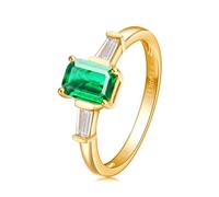 Lirzxin Womens Wedding Ring Sterling Silver 925, Womens Engagement Rings Elegant 4 Prong Rectangular 0.6ct Green Lab Created Emerald and Moissanite Rings Size N 1/2 Gold