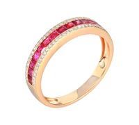 Lirzxin Womens Wedding Ring Sterling Silver 925, Womens Engagement Rings Shiny Row 0.67ct Square Red Lab Created Ruby and Moissanite Ring Size N 1/2 Rose Gold