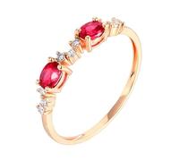 Lirzxin Womens Wedding Ring Sterling Silver 925, Womens Promise Rings Simple 4 Claw Oval 0.46ct Red Lab Created Ruby and Moissanite Rings Size L 1/2 Rose Gold
