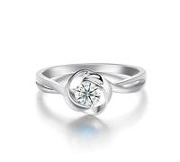 Lirzxin Womens Wedding Rings Platinum PT950, Promise Anniversary Rings Classic Twisted Design with Solitaire Round Diamond 0.4ct Engagement Ring for Women Platinum Ring Size N 1/2