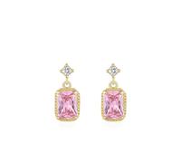 Lirzxin Yellow Gold Dangle Earrings for Women Ladies, 14K Yellow Gold Vintage 1ct Rectangle Lab Created Pink Sapphire and Moissanite Dangle Drop Stud Earrings for Women Mother Wife Daughter