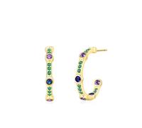 Lirzxin Yellow Gold Stud Earrings for Women Ladies, 14K Yellow Gold C Shaped Half Circle with Amethyst Sapphire Emerald Helix Cartilage Stud Earrings for Women Mother Wife Daughter