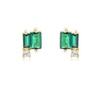Lirzxin Yellow Gold Stud Earrings for Women Ladies, 14K Yellow Gold Simple Rectangle Lab Created Emerald and Round Moissanite Helix Cartilage Stud Earrings for Women Mother Wife Daughter