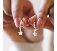 Lisa Angel Women's Antiqued Effect Star Charm Silver Huggie Hoop Earrings lisa angel Silver One Size