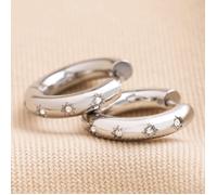 Lisa Angel Women's Chunky Crystal Silver Stainless Steel Hoop Earrings lisa angel Silver One Size