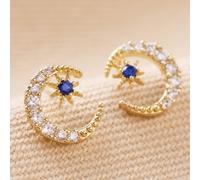 Lisa Angel Women's Clear & Blue Crystal Moon Gold Stud Earrings lisa angel Gold One Size