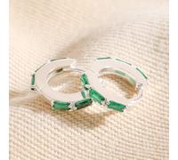 Lisa Angel Women's Green Baguette Crystal Silver Huggie Hoop Earrings lisa angel Silver One Size