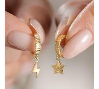 Lisa Angel Women's Mismatched Lightning Bolt & Star Gold Huggie Hoop Earrings lisa angel Gold One Size