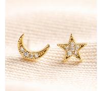 Lisa Angel Women's Moon & Star Crystal Gold Stud Earrings lisa angel Gold One Size