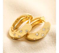 Lisa Angel Women's Scattered Crystal Stars Large Chunky Hoop Earrings in Gold lisa angel Gold One Size