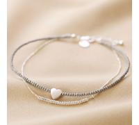 Lisa Angel Women's Silver & Grey Beaded Heart Charm Anklet lisa angel Silver One Size