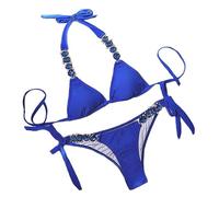 Lisa Colly Women's Crystal Diamond Bikini Swimsuit Sexy Two Pieces Bathing Suit Push Up Bandage Bikini Set, Blue, S