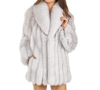 Lisa Colly Women's Winter long Sleeve Turn Collar Faux Fur Coat Jacket Artifical Fur Coats Long Overcoat, Silver, XXL