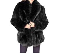 Lisa Colly Women's Winter long Sleeve Turn Collar Faux Fur Coat Jacket Artifical Fur Coats Long Overcoat, Black, 4XL