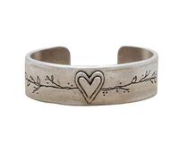 LISA LEONARD DESIGNS Pewter Cuff Engraved Bracelet with Heart, Flowers and Branches Handcrafted Nature Inspired Bangle Jewelry Gift for Women Mom Wife Gift, Pewter, not_known