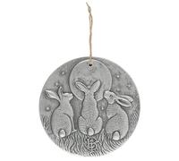 Lisa Parker Stunning Silver Three Hares Gazing Moon Wall Plaque - 20cm x 20cm (1 Pc.) - Designed Enchanting Terracotta Decor Perfect for Indoor & Outdoor Use