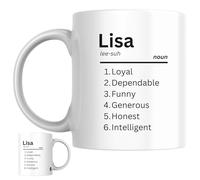 Lisa Personalised Ceramic Mug | Personalised Name Definition Coffee Mug, Novelty Gift for a Wife, Girlfriend, Friend or Colleague Named Lisa