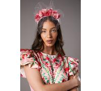 Lisa Tan Floral And Netting Headband Coast Coral One Size